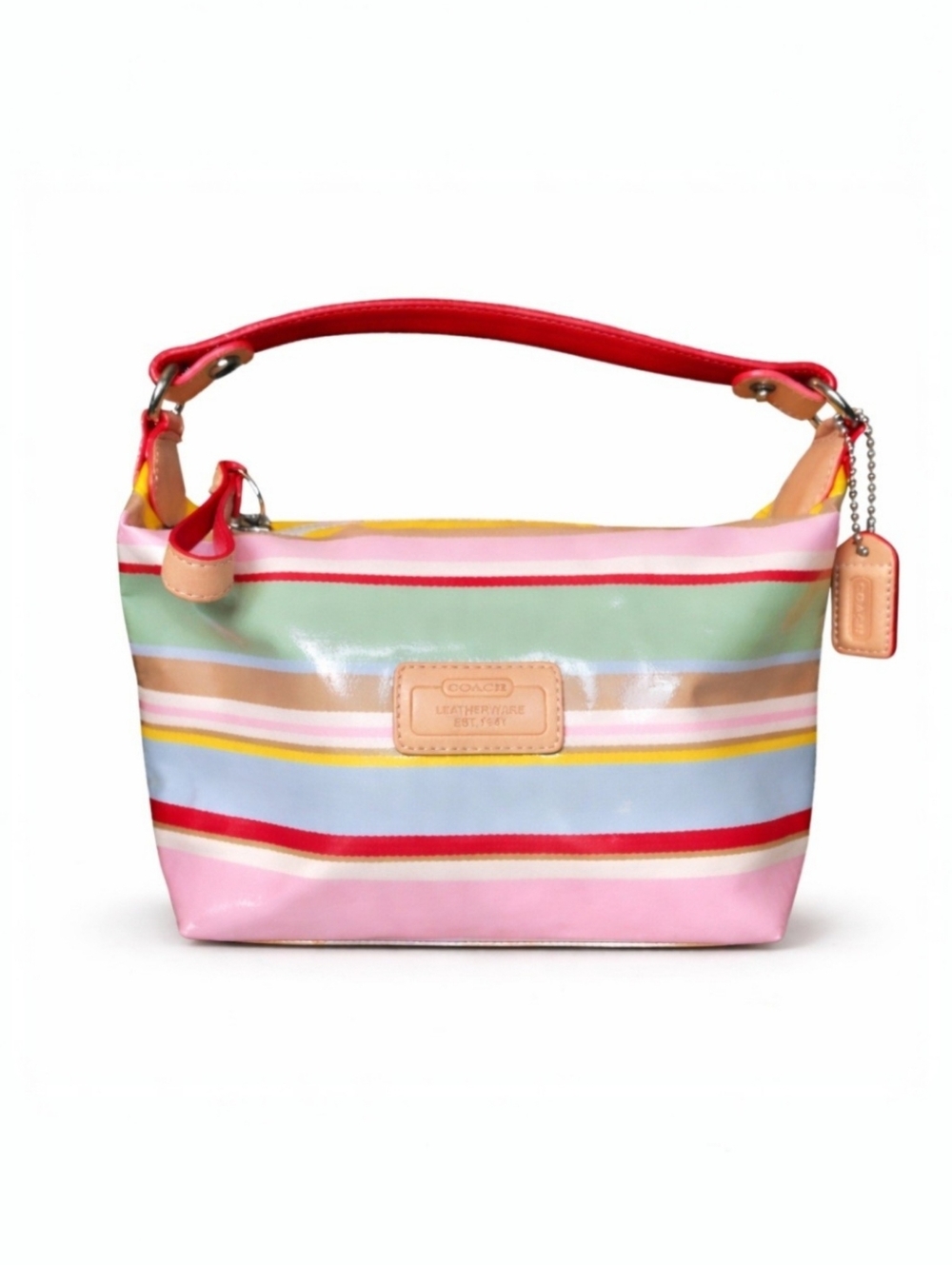 Coach Hampton Watercolor Stripe Pouch Bag Y2K Vintage Vachetta Trim Rare - Picture 2 of 16